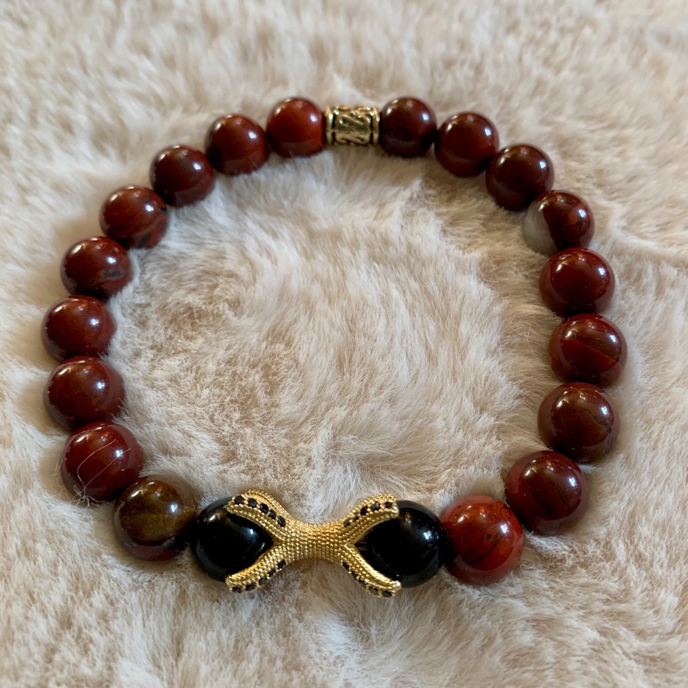 Men’s bracelet coco brown & red w/pave dragon claw
